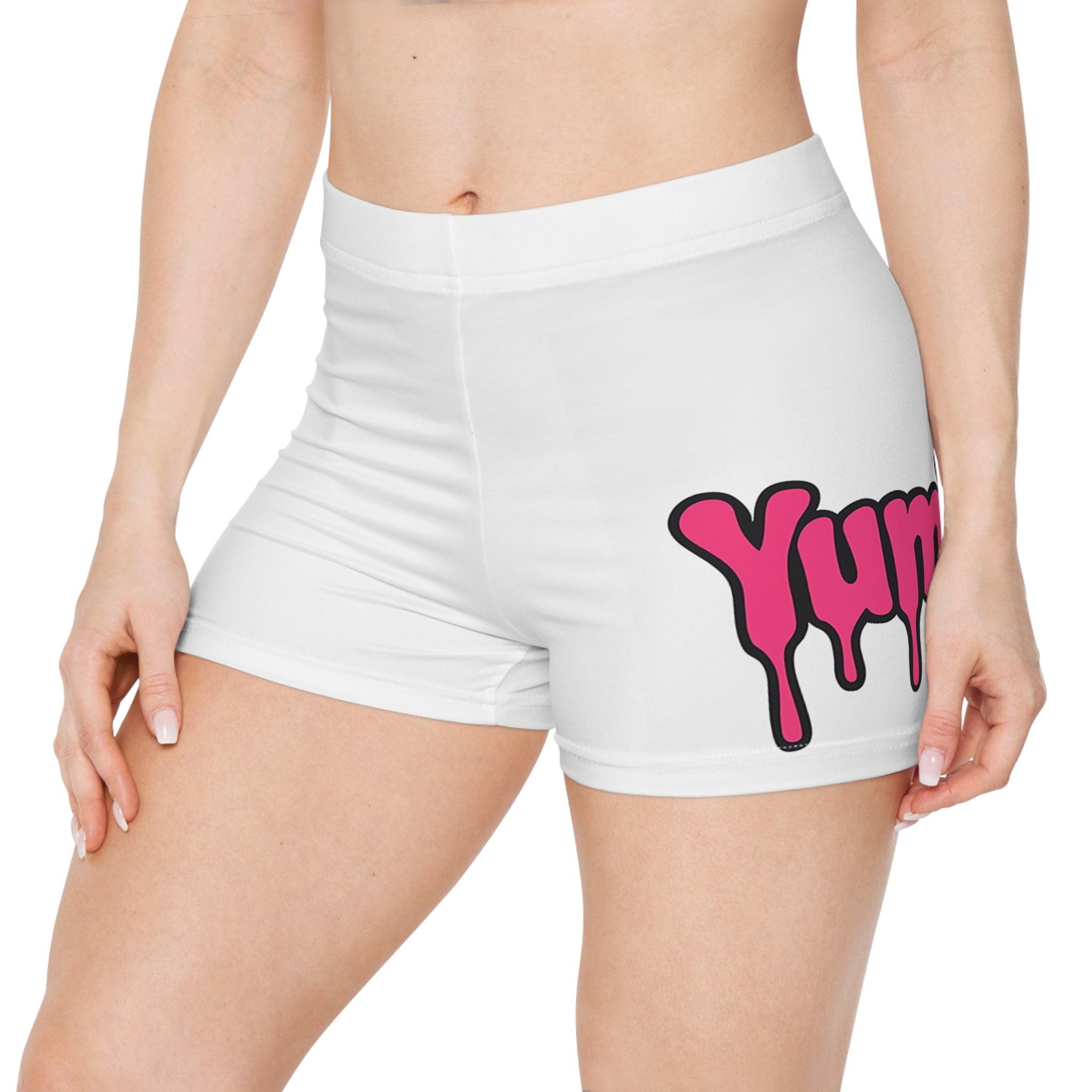 Women's Shorts — 'Yum Nums Candy' Pink Drip Logo Swim/Workout