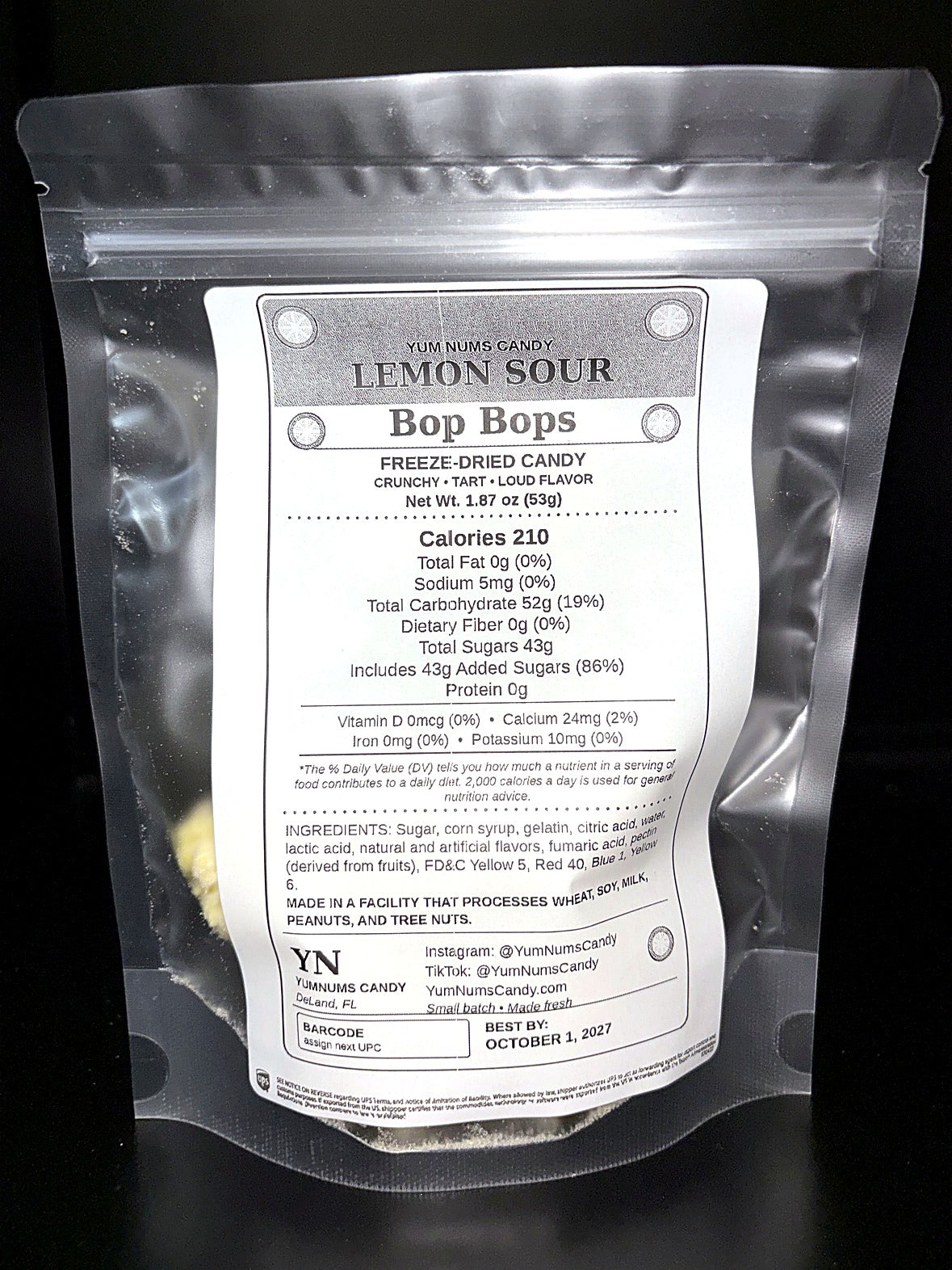 Lemon Sour Bop Bops back label - ingredients and nutrition