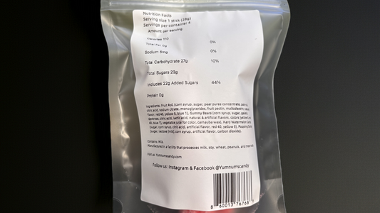 Vacuum-sealed food package with a label on a black background